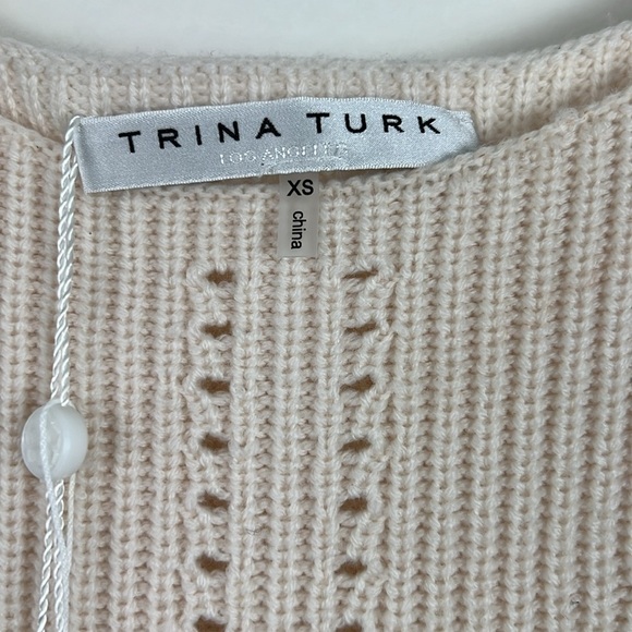 NWT Trina Turk Dalhart Sweater Ecru XS Cream 100% Merino Wool - Picture 7 of 9